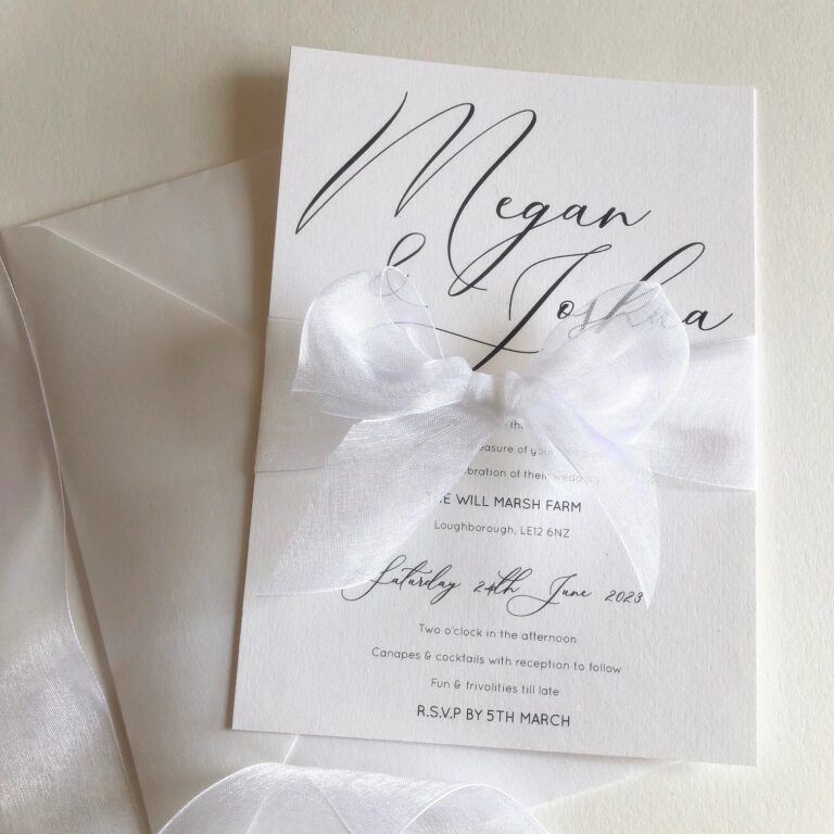 Vellum wrapped invitation with ribbon, The Hummingbird Card Company