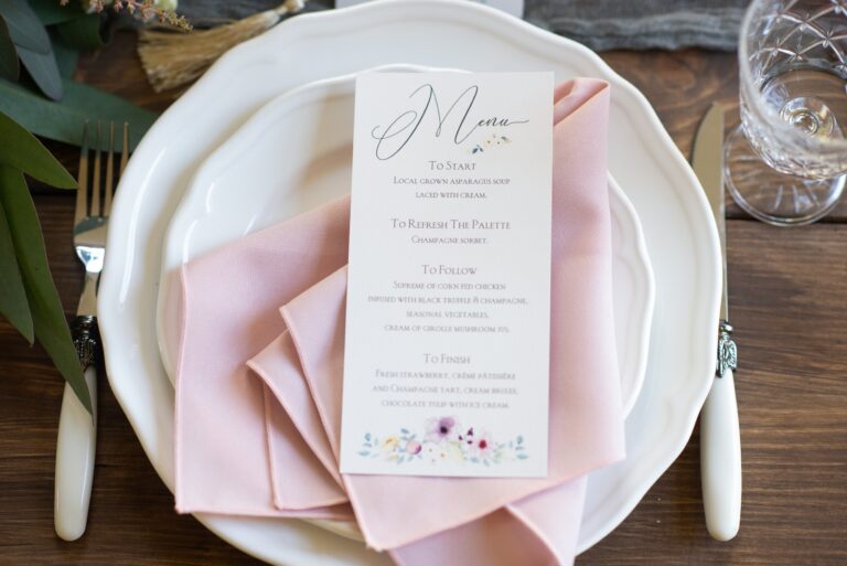 Menu and napkin on a plate setting, The Hummingbird Card Company