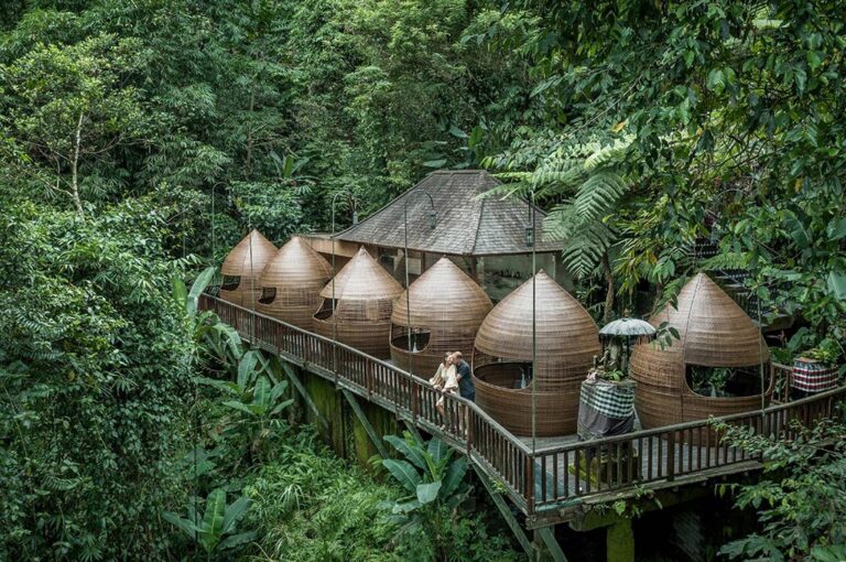The Canyon Jetty huts on their jungle platform, The Kayon Jungle Resort