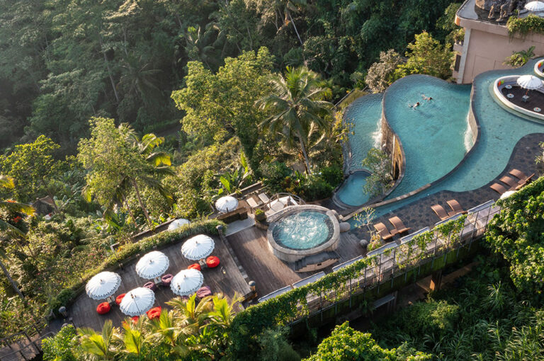 Wanna Jungle Pool and Bar across three levels, The Kayon Jungle Resort