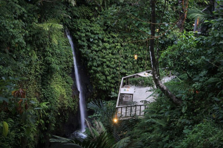 The Canyon Jetty deck beside the waterfall, The Kayon Ubud Resort