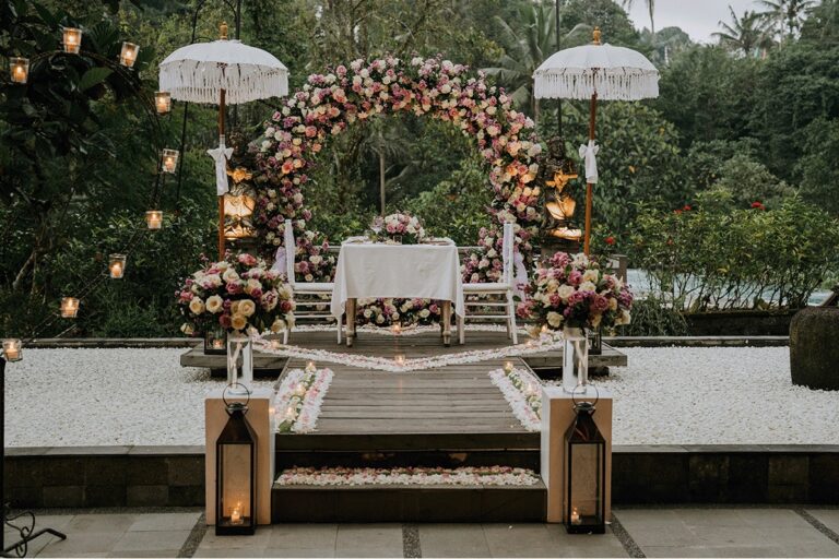 Floral ring arch at the Puspaka Chapel, The Kayon Ubud Resort