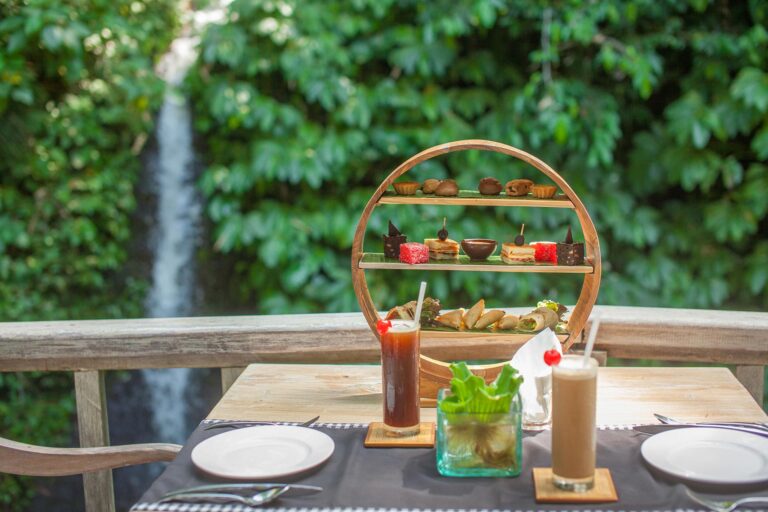 Afternoon tea served on the Canyon Jetty, The Kayon Ubud Resort