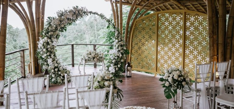 The Puspaka chapel set for a ceremony above the valley, The Kayon Valley Resort Ubud