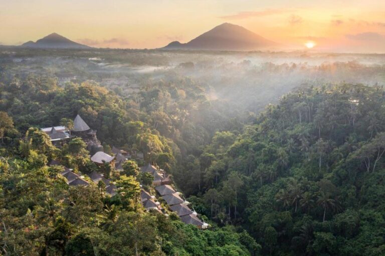 The resort among the forest at sunrise, The Kayon Valley Resort Ubud