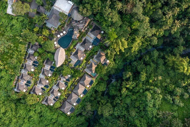 Aerial view of the villas in the forest, The Kayon Valley Resort Ubud