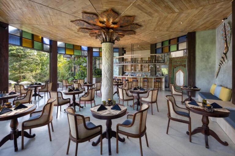 Kepitu Restaurant dining room and bar, The Kayon Valley Resort Ubud