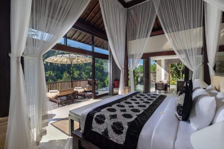 Kayon Premier Pool Villa bedroom and terrace, The Kayon Valley Resort Ubud