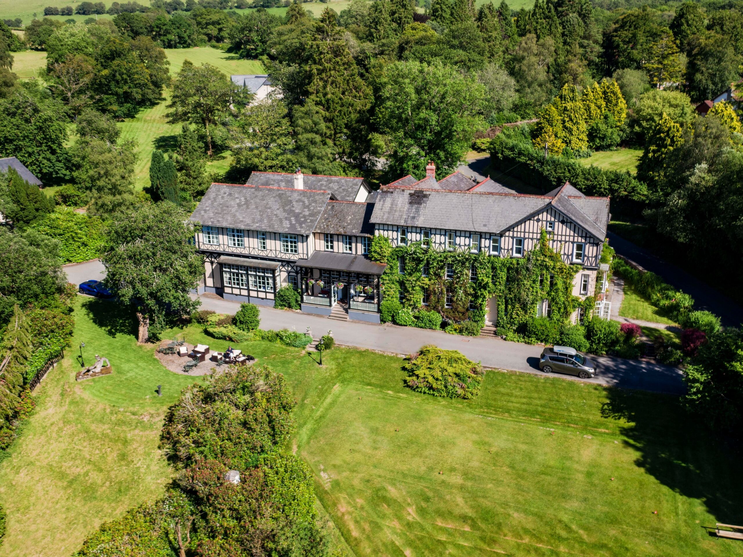 Aerial of the house and formal grounds, The Lake Country House Hotel & Spa