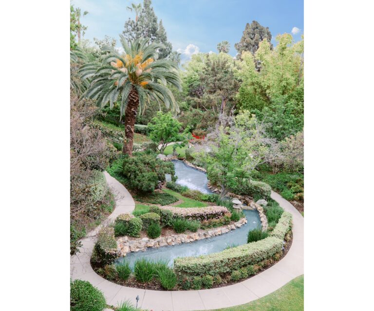 The stream and winding path of the Japanese Garden, The Langham Huntington Pasadena