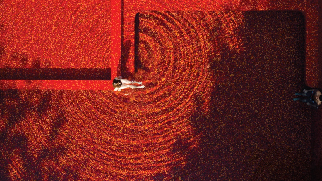Aerial view of the Red Pool and its mosaic tiles, The Library