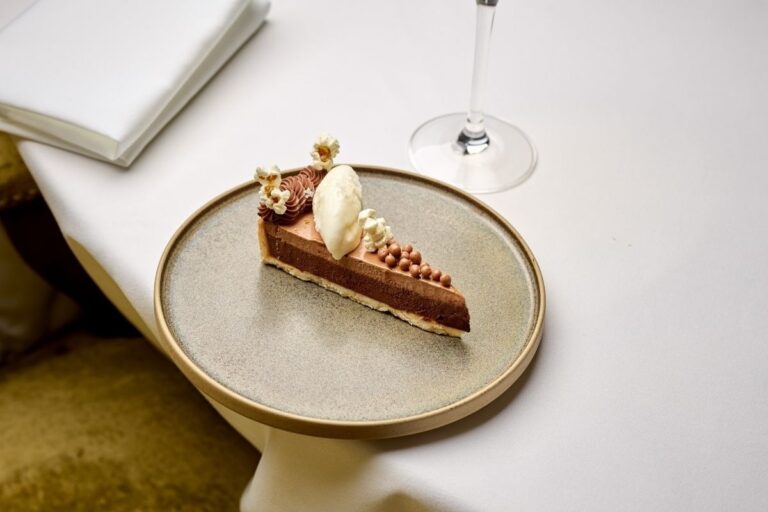A chocolate tart with quenelle, The Montagu Arms Hotel