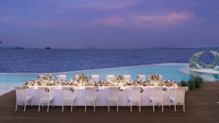 Wedding by the pool at the Royal Horizon Pool Villa, The Naka Island, A Luxury Collection Resort and Spa, Phuket