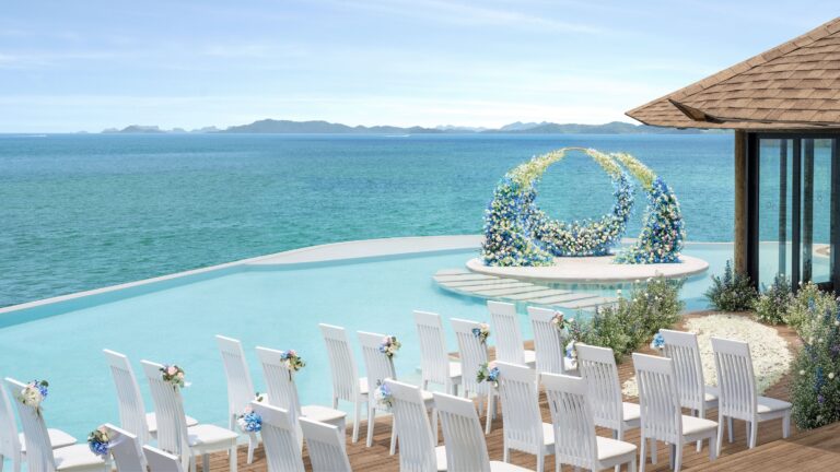 Poolside wedding dinner at the Royal Horizon Pool Villa, The Naka Island, A Luxury Collection Resort and Spa, Phuket