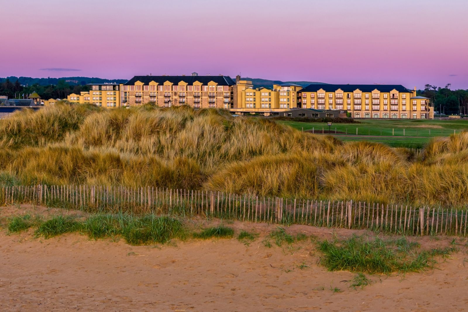 The Hotel Above the West Sands Dunes at Sunset, The Old Course Hotel