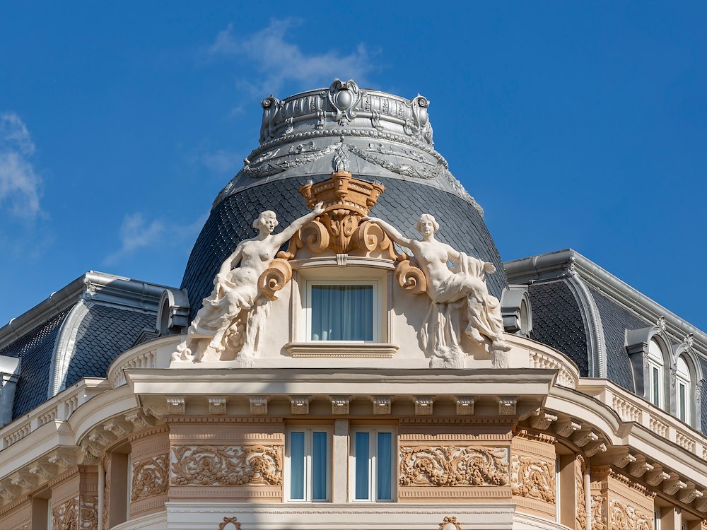 The sculpted dome on the roofline, The Palace, a Luxury Collection Hotel, Madrid