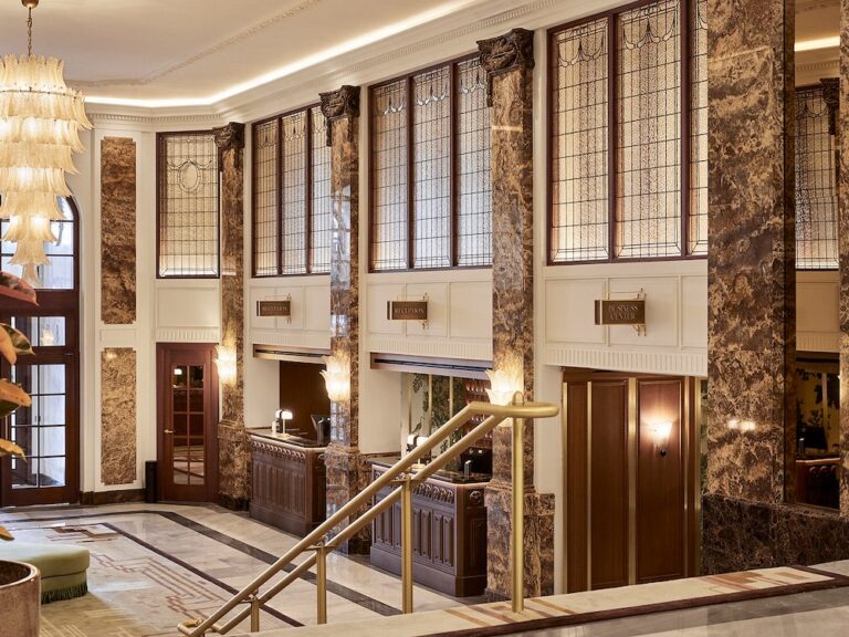The grand staircase at reception, The Palace, a Luxury Collection Hotel, Madrid