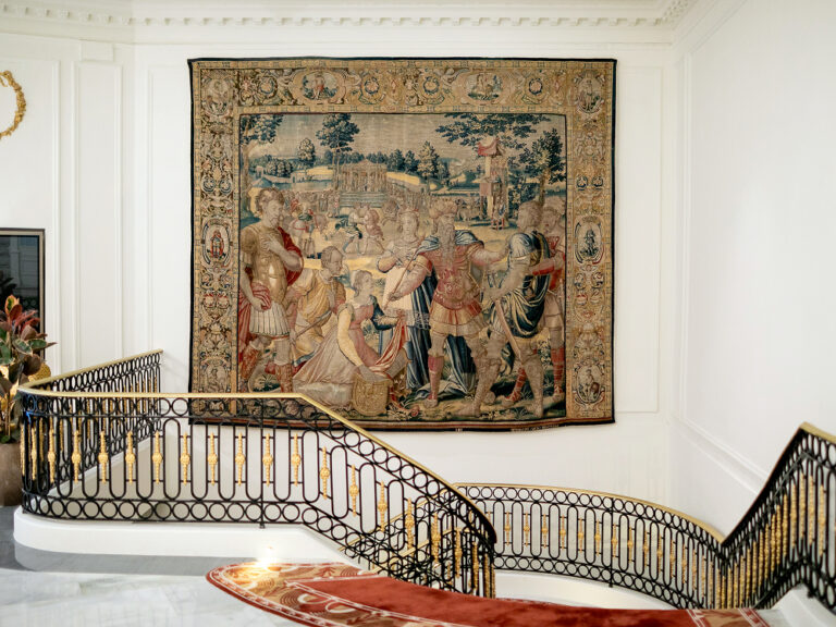 A historic tapestry beside the staircase, The Palace, a Luxury Collection Hotel, Madrid