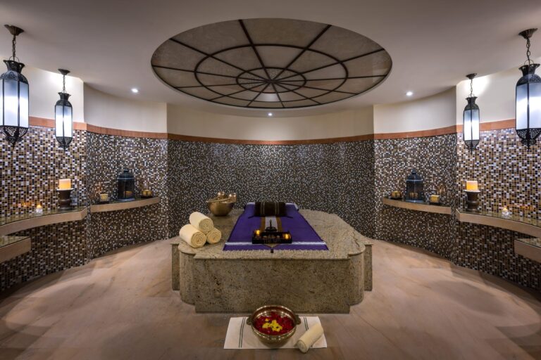 The Oriental bath house at The Spa Longevity, with a marble hammam slab, The Palace Downtown Dubai