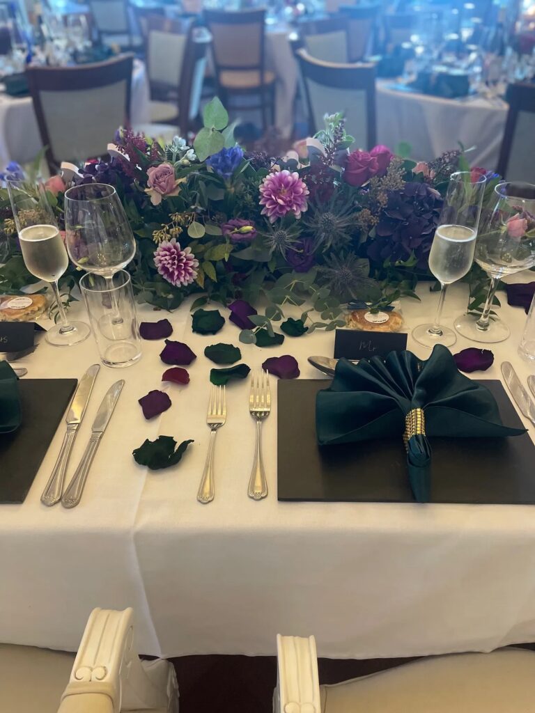 Floral table runner and place settings, The Penrallt Country House Hotel