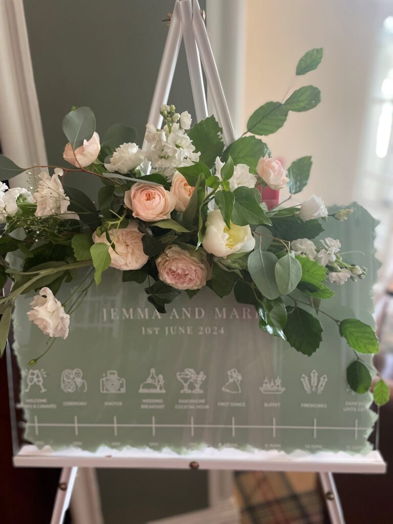 A seating plan sign with flowers, The Penrallt Country House Hotel