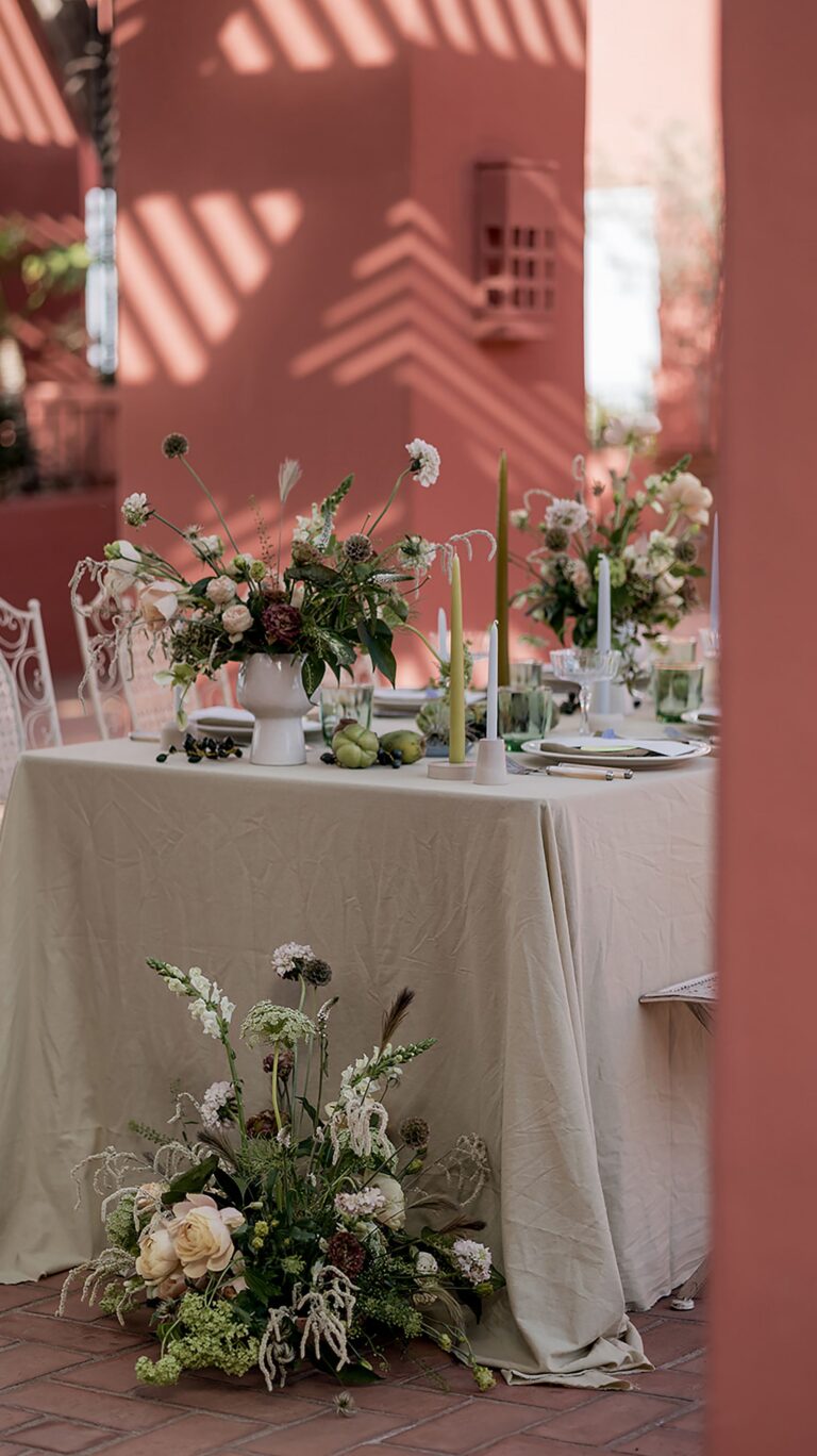 A wedding table dressed on a shaded terrace, The Ritz-Carlton, Abama