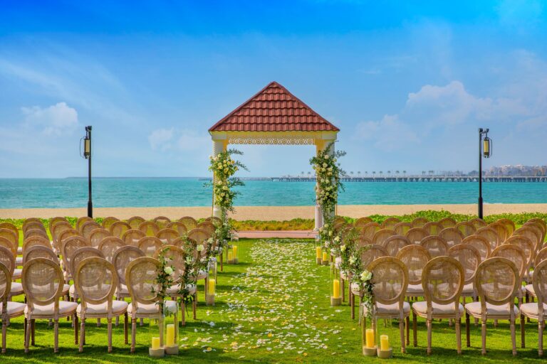 Ceremony seating facing the sea on La Brise Lawn, The Ritz-Carlton, Dubai