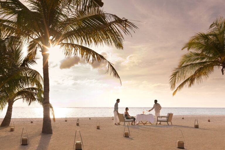 Private beach dining at sunset, The Ritz-Carlton Maldives, Fari Islands