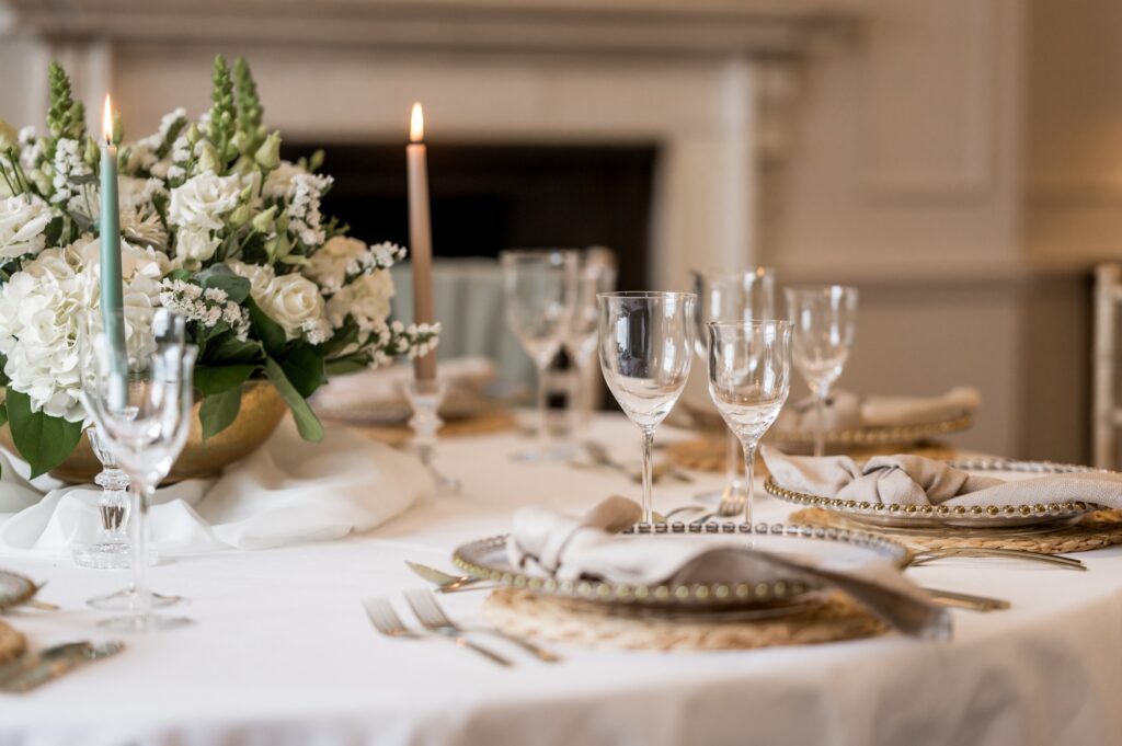A candlelit table with flowers and glassware, The Royal Crescent Hotel & Spa