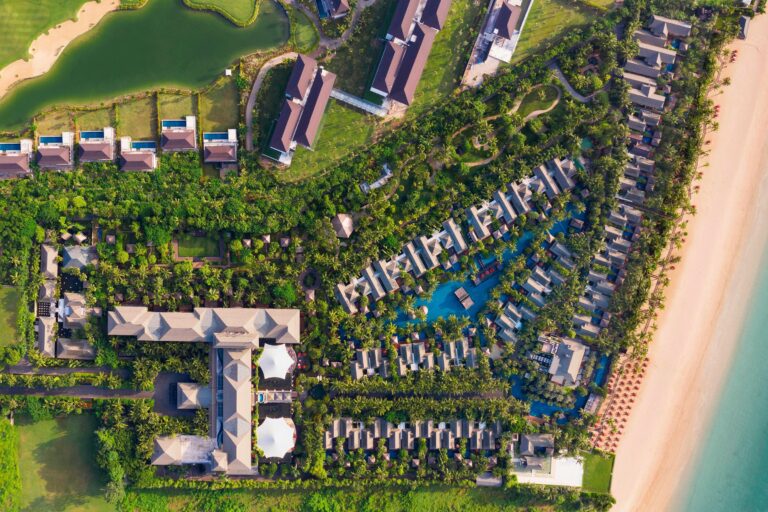 The resort and its beachfront from above, The St. Regis Bali Resort