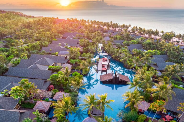 Aerial view of the lagoon and gardens, The St. Regis Bali Resort