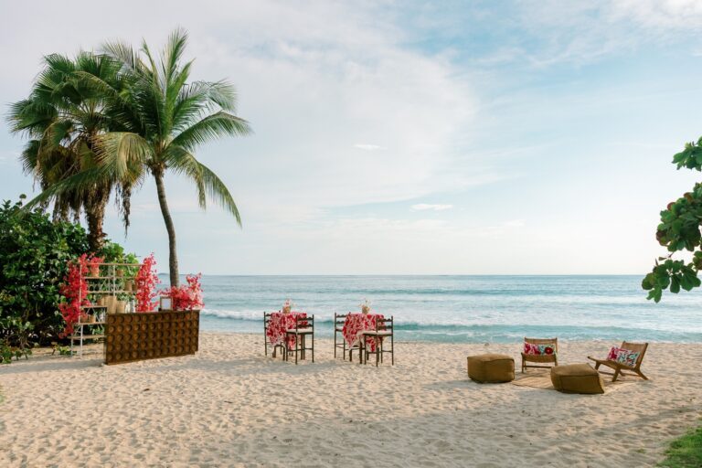 A ceremony and reception set up on the beach, The St. Regis Punta Mita Resort
