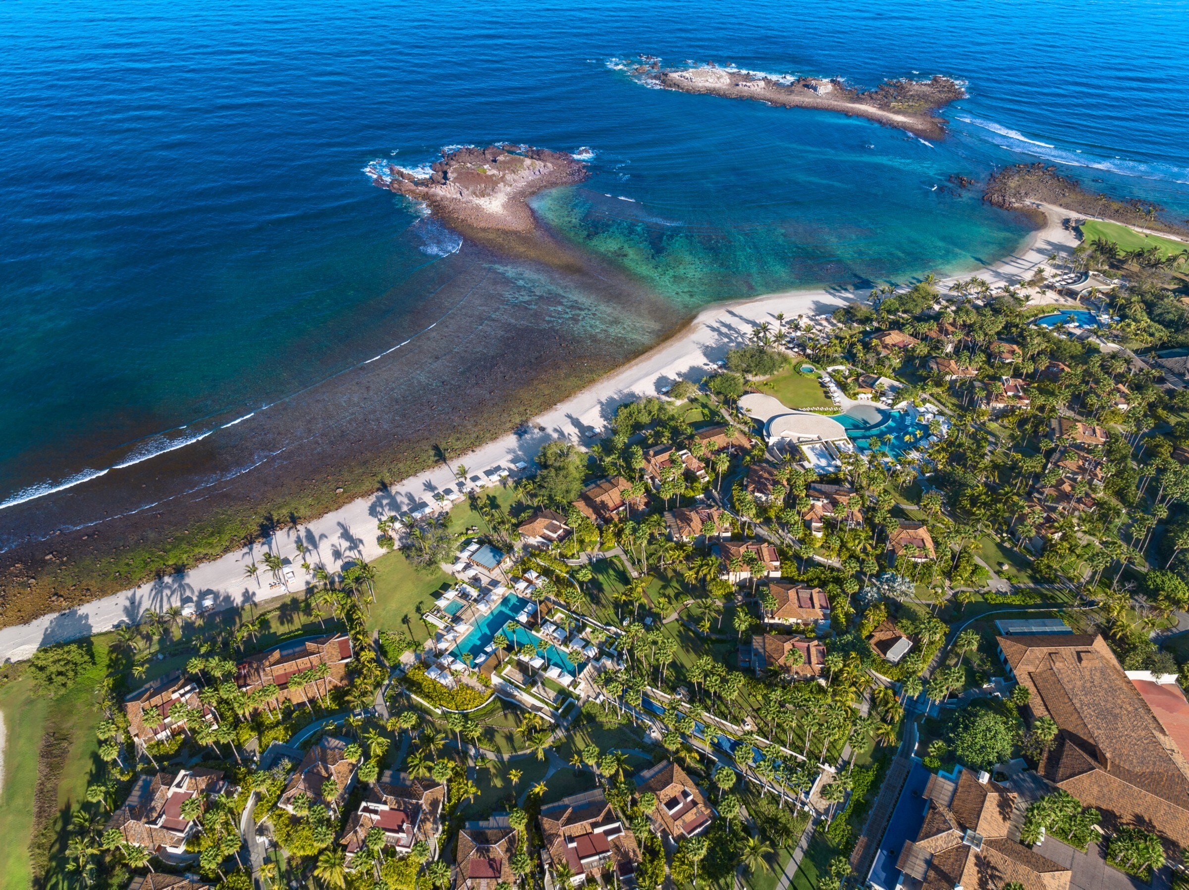 Aerial view of the resort and the coast of Punta Mita, The St. Regis Punta Mita Resort