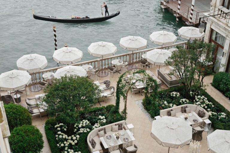 Parasols on the Ginori Terrace beside the canal, The St. Regis Venice