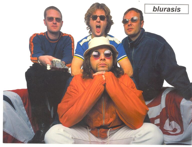 The Blurasis Britpop tribute line-up in a promotional photograph, The Sway Allstars