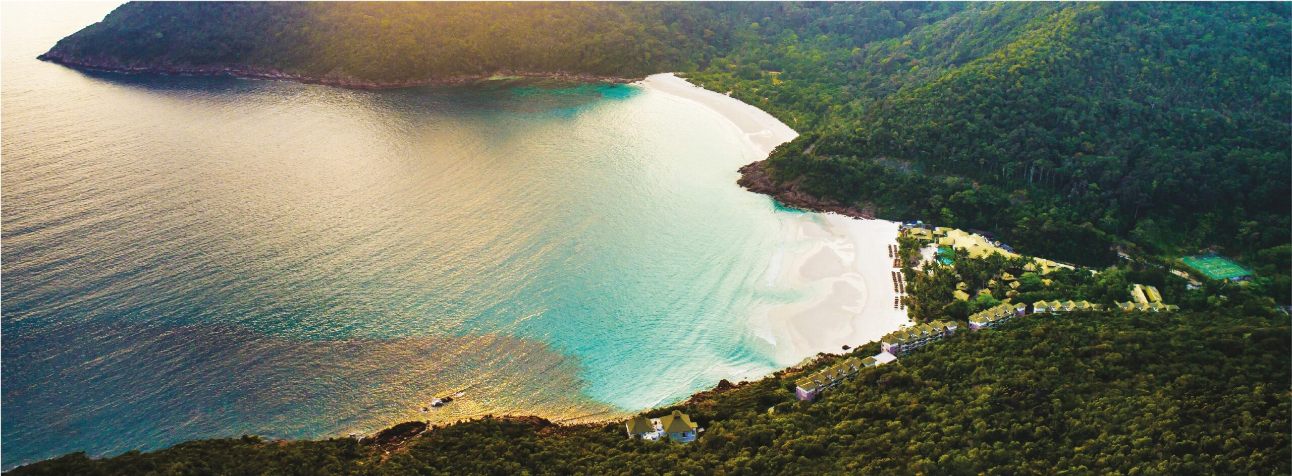 Aerial view of the resort and its private bay on Redang Island, The Taaras Beach and Spa Resort