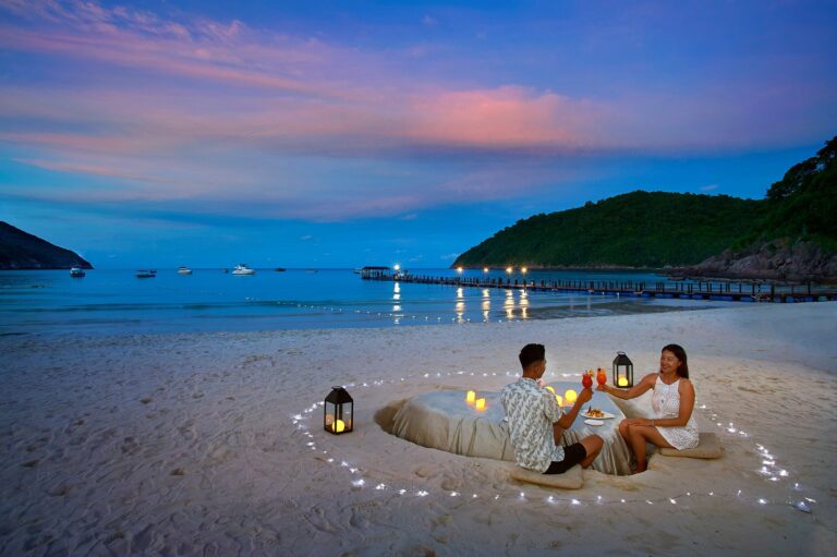 Sand table dinner by the water, The Taaras Beach and Spa Resort
