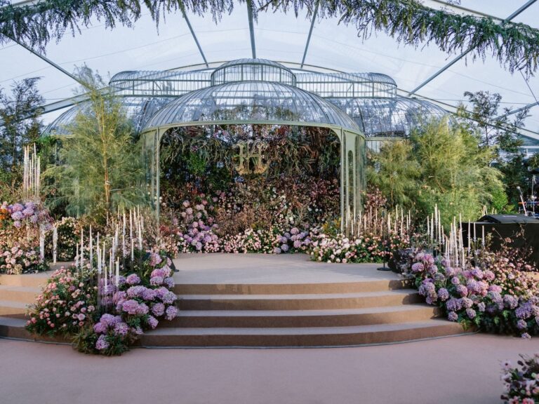 A glass-roofed marquee with a flower-dressed stage, The Vanderbilt Estate