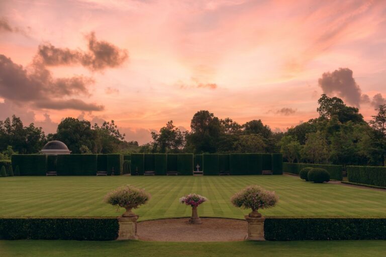 The Grand Lawn and hedged garden at sunset, The Vanderbilt Estate