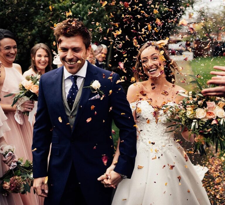Cara and Tom on their wedding day, The Wedding Shop