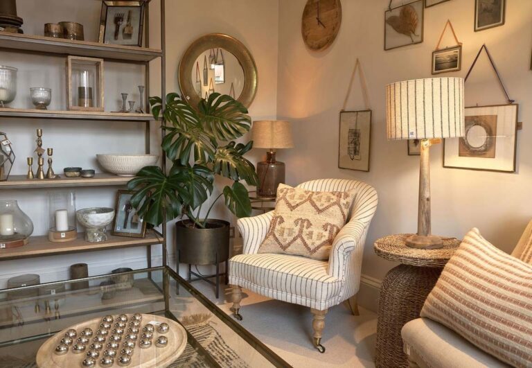 One of the styled rooms at the Townhouse, set with Nkuku pieces, The Wedding Shop