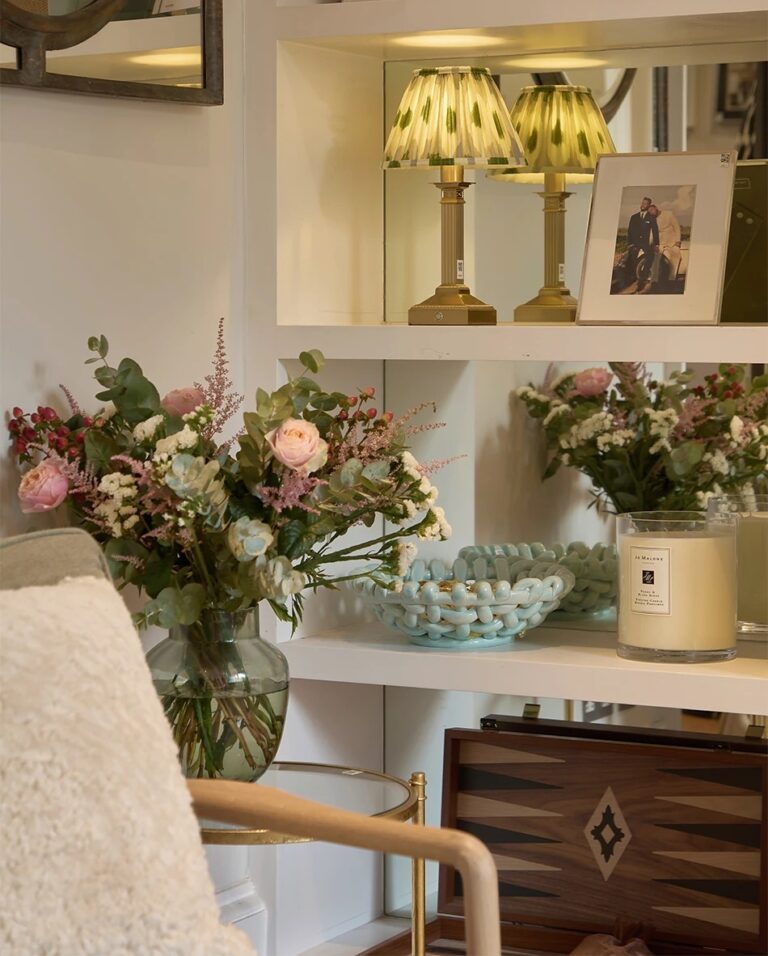 A corner of the Townhouse with lamps, flowers and candles, The Wedding Shop