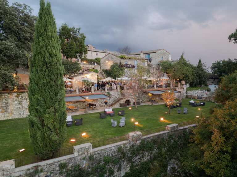The lawn laid out for the evening at Borgo Pignano, Tuscany, for Anusha and Joel, TheKnotInItaly