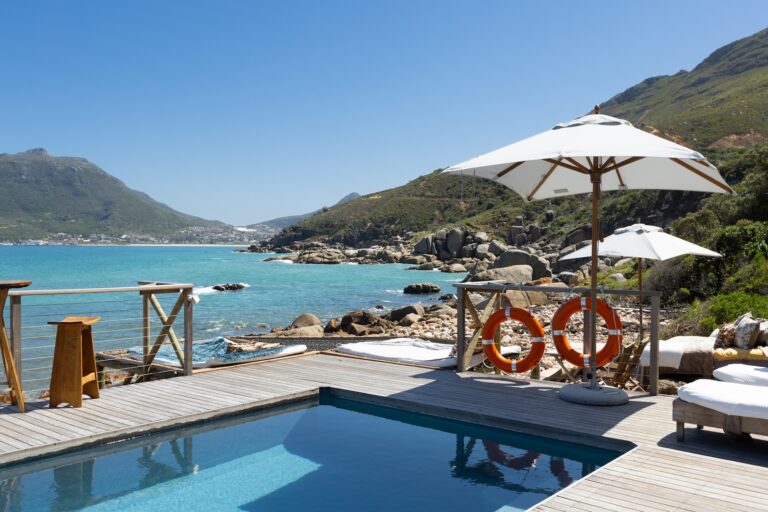 Pool deck and cove beneath Chapman's Peak, Tintswalo Lodges
