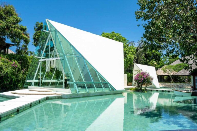 The Glass Chapel and its reflection pool, Tirtha Bridal
