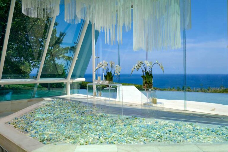 The view from the altar of the Glass Chapel over the Indian Ocean, Tirtha Bridal