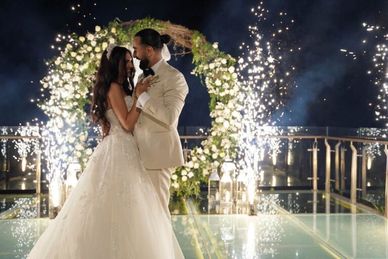 First dance on the Glass Stage with sparklers, Tirtha Bridal