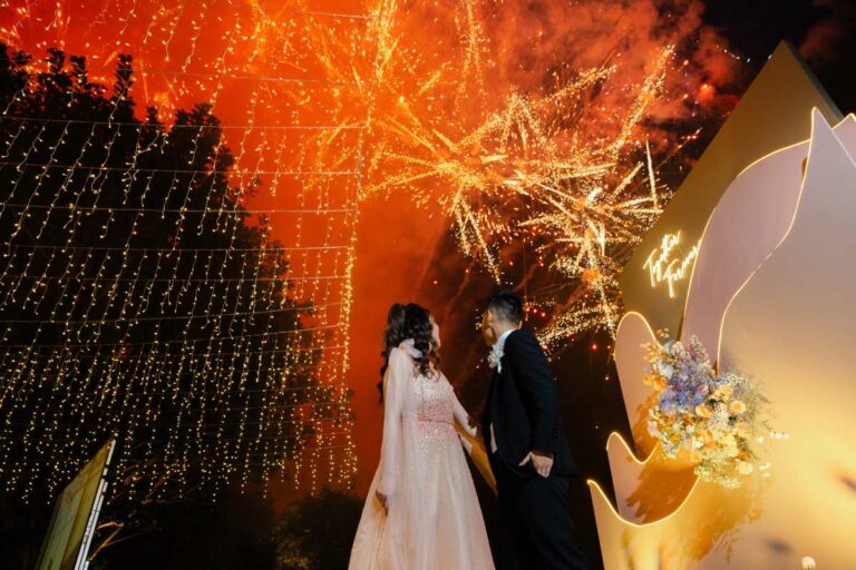 Fireworks over the Glass Stage at the end of the night, Tirtha Bridal