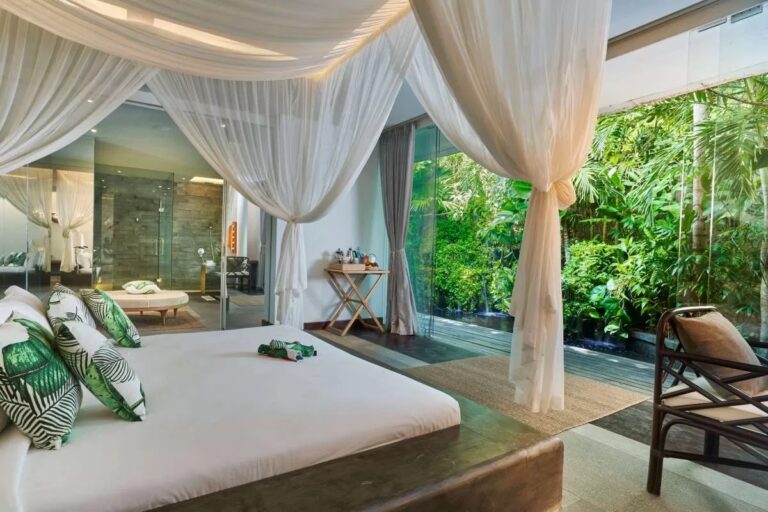 The Master Bedroom at Glass House, designed for the couple, Tirtha Bridal