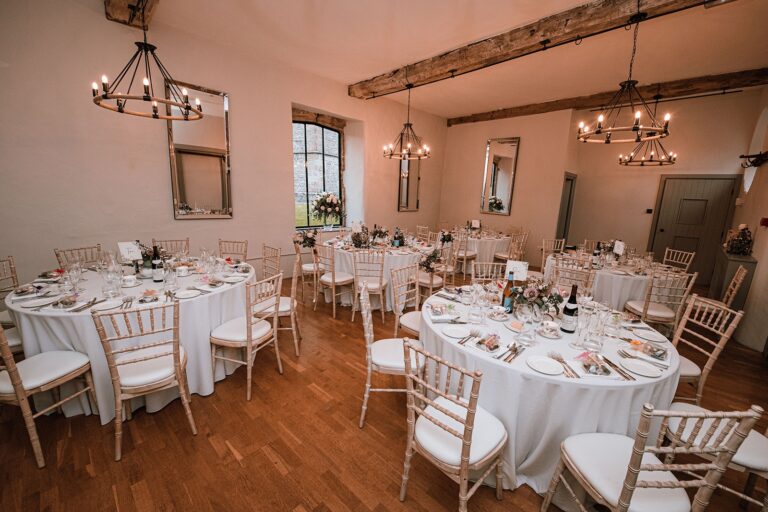 The timber-framed Carriage House dining room, Tissington Hall